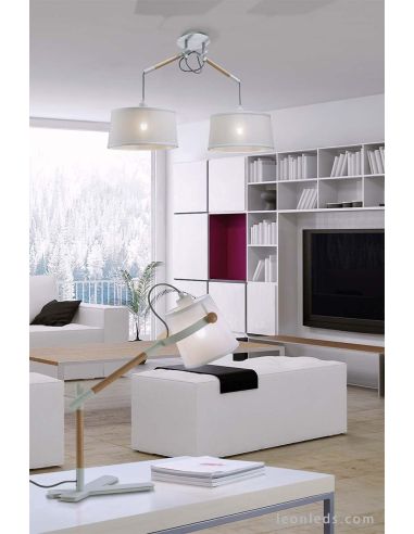Lámpara de Techo de estilo nordico serie nordica 4930 de dos pantallas redondas de color blanco | LeonLeds Iluminación