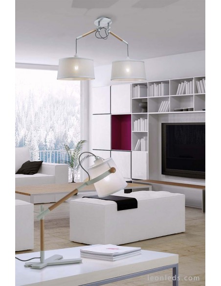 Lámpara de Techo de estilo nordico serie nordica 4930 de dos pantallas redondas de color blanco | LeonLeds Iluminación