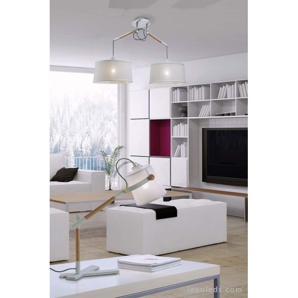 Lámpara de Techo de estilo nordico serie nordica 4930 de dos pantallas redondas de color blanco | LeonLeds Iluminación