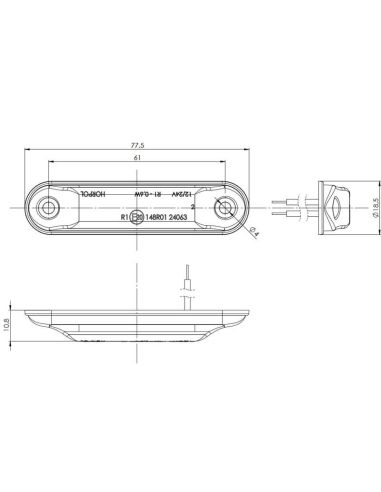 Medidas Luz de Gálibo SLIM GRAPHITE - LED IP68 - 12/24V - 4 Leds - Rojo, Ámbar y Blanco