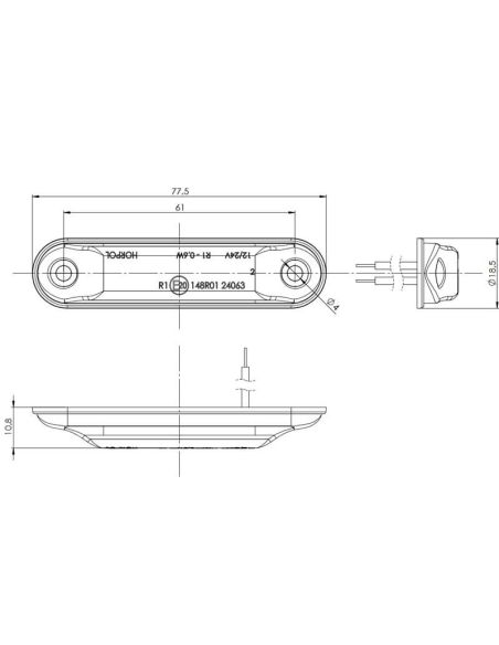 Medidas Luz de Gálibo SLIM GRAPHITE - LED IP68 - 12/24V - 4 Leds - Rojo, Ámbar y Blanco