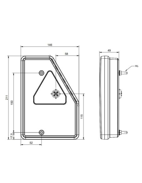 Piloto Trasero LED rectangular con triángulo y conector 5 Pin Bajonet FT-277 12V con Can-Bus Fristom | LeonLeds
