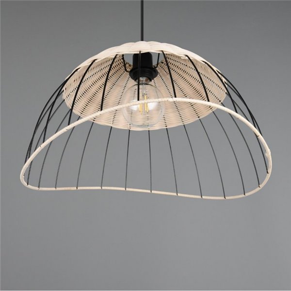 Plafonnier SANDRINE avec abat-jour en maille et rotin, hauteur réglable, ampoule exclue. 1x E27 max. 28W IP20