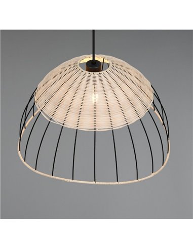 Plafonnier SANDRINE avec abat-jour en maille et rotin, hauteur réglable, ampoule exclue. 1x E27 max. 28W IP20