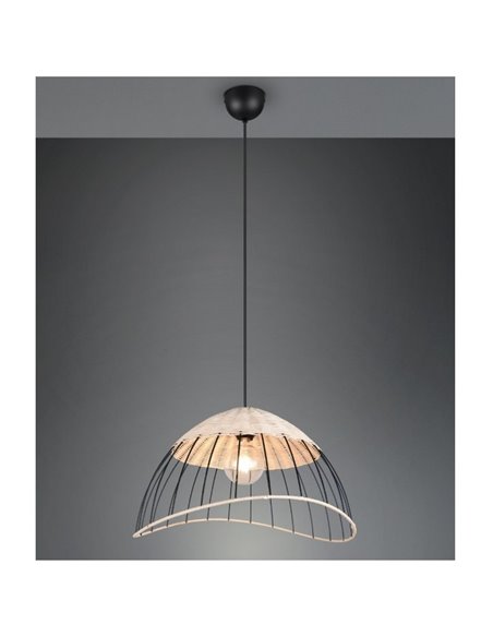 Plafonnier SANDRINE avec abat-jour en maille et rotin, hauteur réglable, ampoule exclue. 1x E27 max. 28W IP20