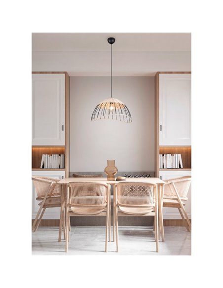 Plafonnier SANDRINE avec abat-jour en maille et rotin, hauteur réglable, ampoule exclue. 1x E27 max. 28W IP20