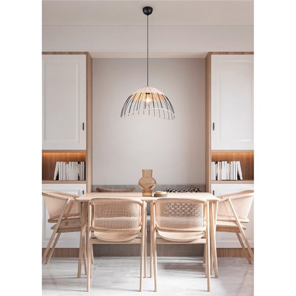 Luminária de teto SANDRINE com cúpula de malha e vime, altura ajustável, lâmpada excl. 1x E27 máx. 28 W IP20