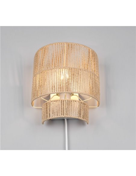 Luminária de parede SATNA com acabamento natural, interruptor integrado, lâmpada excl. 1x E27 máx. 25 W IP20