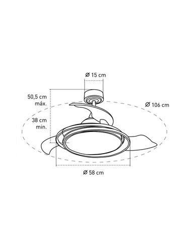 Ventilador LED con aspas plegables ANTILA plata, 60W 6000Lm CCT Dim