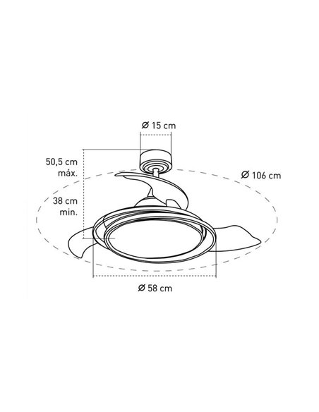 Ventilador LED con aspas plegables ANTILA plata, 60W 6000Lm CCT Dim