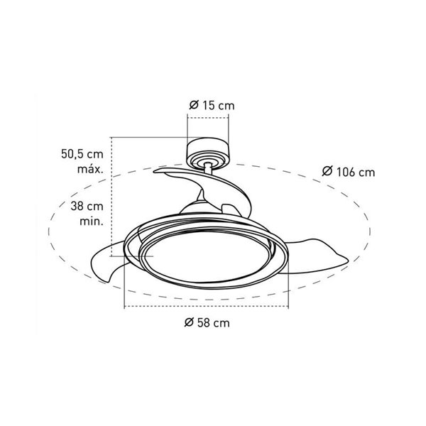 Ventilador LED con aspas plegables ANTILA plata, 60W 6000Lm CCT Dim