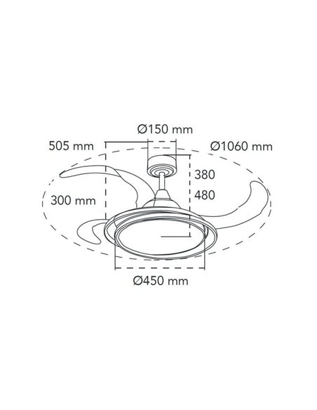 Ventilador ANTILA LED com pás dobráveis, prata, 60W, 6000Lm, CCT Dim