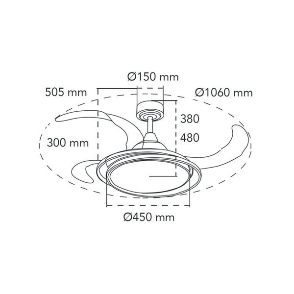 Ventilador LED con aspas plegables ANTILA plata, 60W 6000Lm CCT Dim