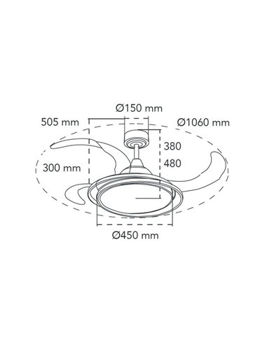 Ventilador LED con aspas plegables ANTILA negro, 60W 6000Lm CCT Dim