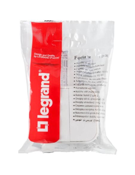 Interrupteur double Legrand 782406, blister – Encastré, blanc, 2 mécanismes – 64 x 64 mm