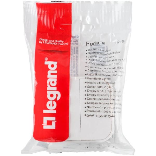 Interrupteur double Legrand 782406, blister – Encastré, blanc, 2 mécanismes – 64 x 64 mm