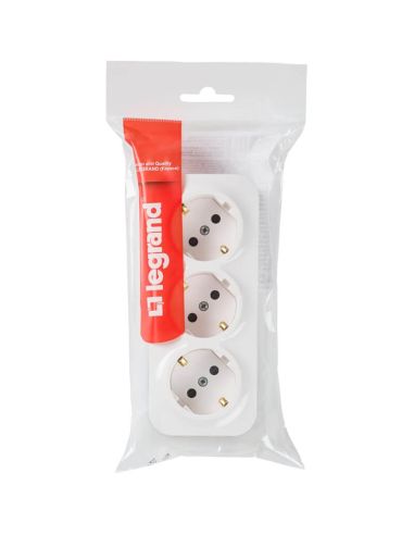 Blister de Enchufe de Pared Triple Legrand Forix – 3 Tomas Schuko – Montaje en Superficie – Blanco 782418