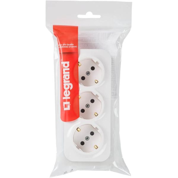 Blister de Enchufe de Pared Triple Legrand Forix – 3 Tomas Schuko – Montaje en Superficie – Blanco 782418