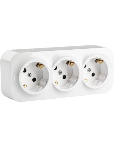Enchufe de Pared Triple Legrand Forix – 3 Tomas Schuko – Montaje en Superficie – Blanco 782418