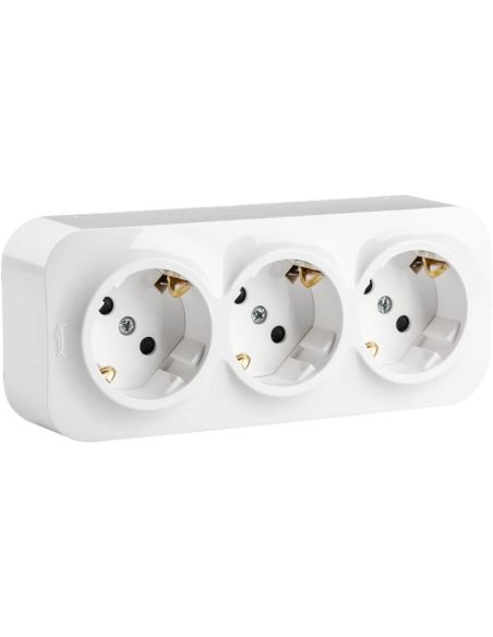 Enchufe de Pared Triple Legrand Forix – 3 Tomas Schuko – Montaje en Superficie – Blanco 782418
