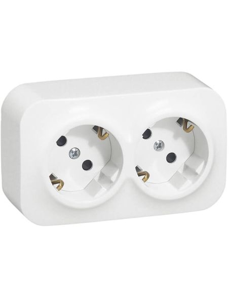 Enchufe de Pared Doble Legrand Forix – 2 Tomas Schuko – Montaje en Superficie – Blanco