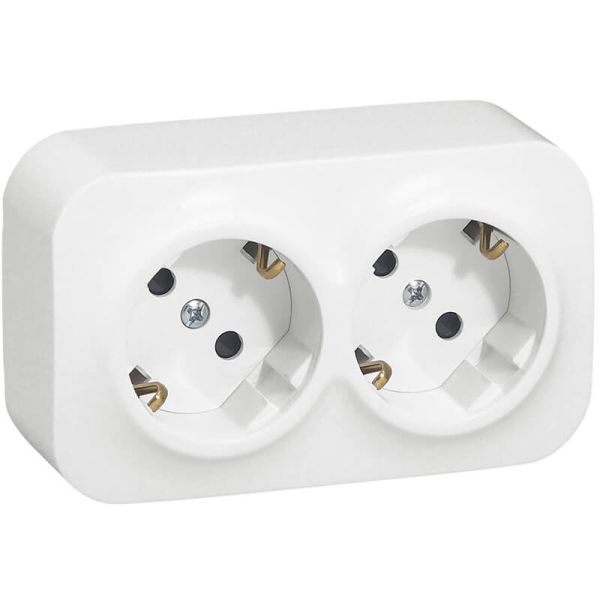 Enchufe de Pared Doble Legrand Forix – 2 Tomas Schuko – Montaje en Superficie – Blanco