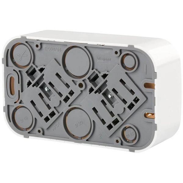 Cache arrière pour prise double murale Legrand Forix – 2 prises Schuko – Montage en saillie – Blanc