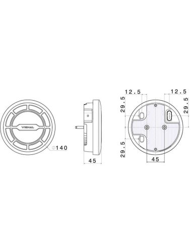Medidas Piloto Trasero Redondo LED Vignal LCR19 – 24V – Antiniebla y Marcha Atrás – IP69K – OEM Ferruz y Leciñena 213150 Vignal
