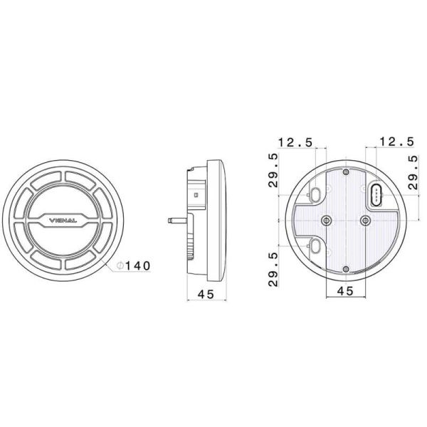 Medidas Piloto Trasero LED Vignal LCR19 con Conectores Adicionales y Resistencia – 24V – IP69K – OEM Schmitz y Ferruz 213010