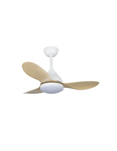 Ventilador LED STEL MINI blanco con palas madera, 20W 1900Lm CCT Dim, Ø92cm