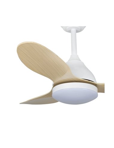 Ventilador LED STEL MINI blanco con palas madera, 20W 1900Lm CCT Dim, Ø92cm