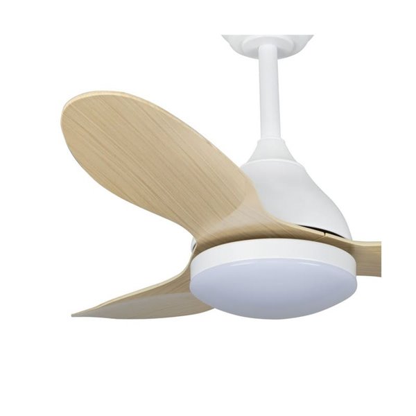 Ventilador LED STEL MINI blanco con palas madera, 20W 1900Lm CCT Dim, Ø92cm