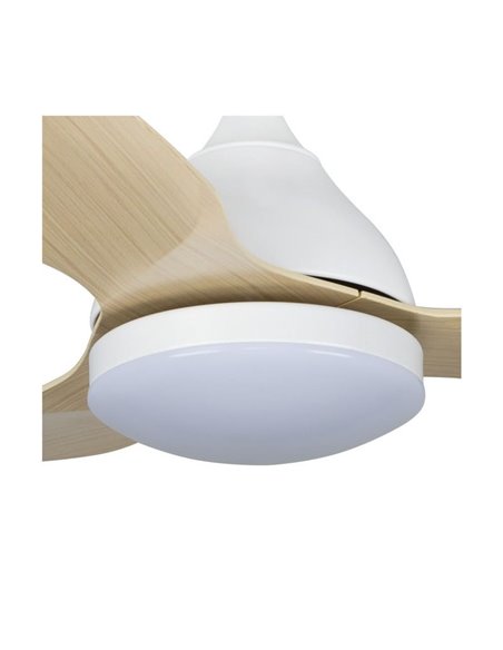 Ventilador LED STEL MINI blanco con palas madera, 20W 1900Lm CCT Dim, Ø92cm