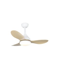 Ventilador LED STEL MINI blanco con palas madera, 20W 1900Lm CCT Dim, Ø92cm