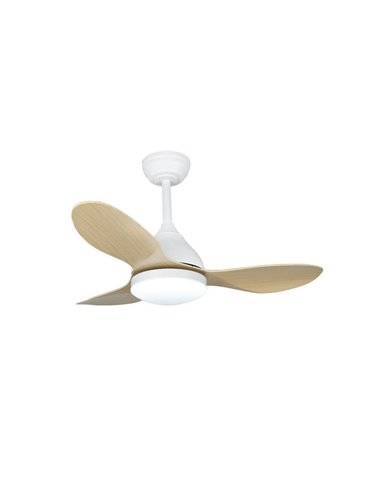 Ventilador LED STEL MINI blanco con palas madera, 20W 1900Lm CCT Dim, Ø92cm