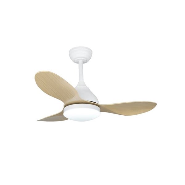 Ventilador LED STEL MINI blanco con palas madera, 20W 1900Lm CCT Dim, Ø92cm