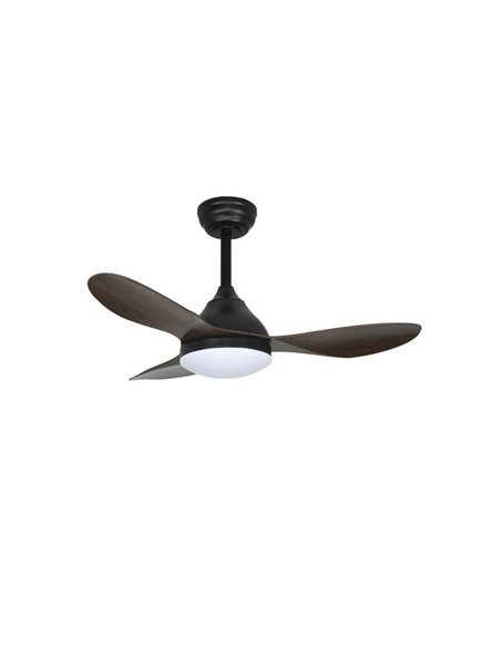 Ventilador LED STEL MINI negro con palas madera, 20W 1900Lm CCT Dim, Ø92cm