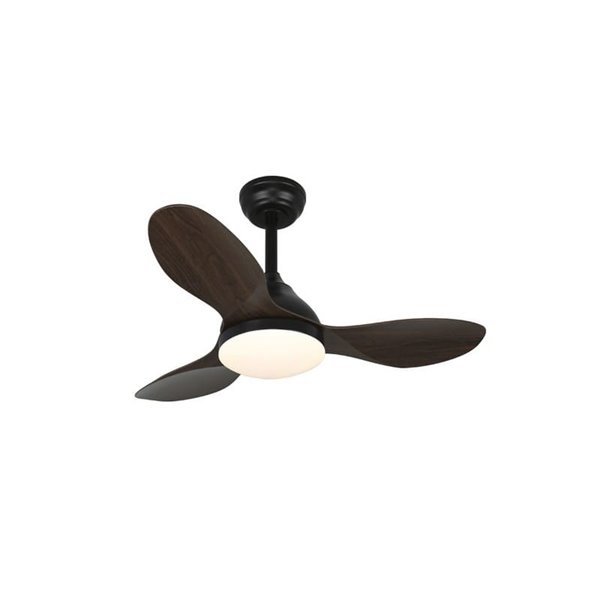 Ventilador LED STEL MINI negro con palas madera, 20W 1900Lm CCT Dim, Ø92cm