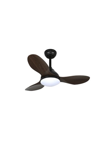 Ventilador LED STEL MINI negro con palas madera, 20W 1900Lm CCT Dim, Ø92cm