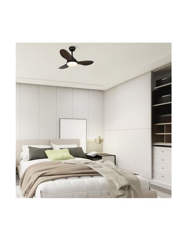 Ventilador LED STEL MINI negro con palas madera, 20W 1900Lm CCT Dim, Ø92cm