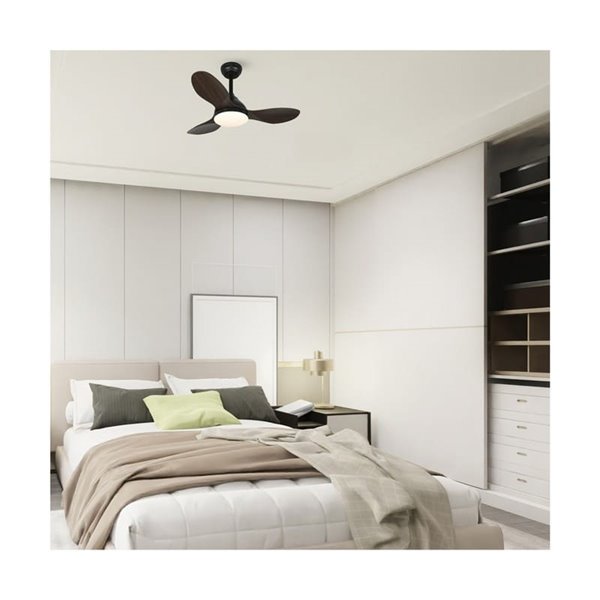 Ventilador LED STEL MINI negro con palas madera, 20W 1900Lm CCT Dim, Ø92cm