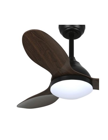 Ventilador LED STEL MINI negro con palas madera, 20W 1900Lm CCT Dim, Ø92cm