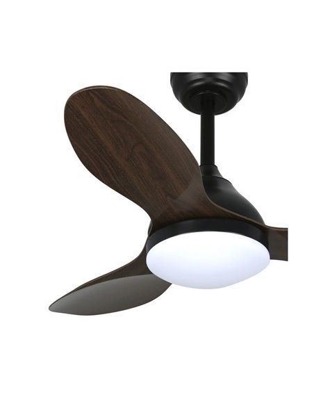 Ventilador LED STEL MINI negro con palas madera, 20W 1900Lm CCT Dim, Ø92cm