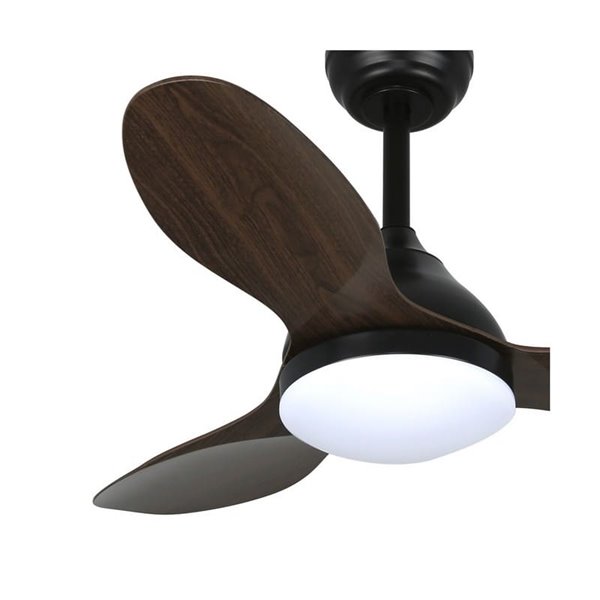 Ventilador LED STEL MINI negro con palas madera, 20W 1900Lm CCT Dim, Ø92cm