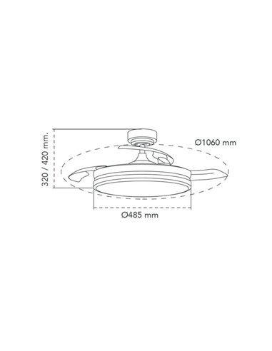 Ventilador LED con aspas plegables PANAM, negro 72W 7920Lm CCT, Ø48,5cm