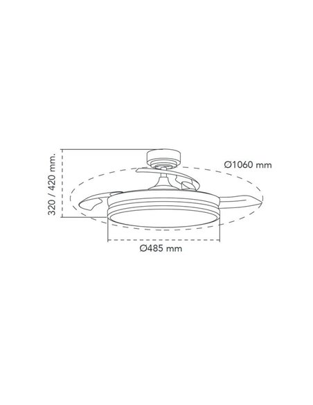 Ventilador PANAM LED com pás dobráveis, preto 72W 7920Lm CCT, Ø48,5cm