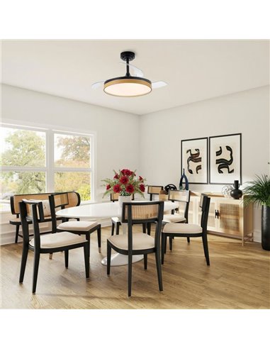 Ventilador PANAM LED com pás dobráveis, preto 72W 7920Lm CCT, Ø48,5cm