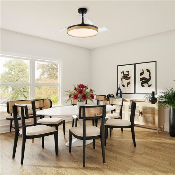 Ventilador PANAM LED com pás dobráveis, preto 72W 7920Lm CCT, Ø48,5cm