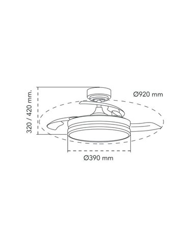 Ventilador LED con aspas plegables PANAM MINI,  negro 46W 5520Lm CCT, Ø39cm