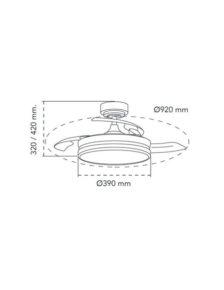 Ventilateur LED PANAM MINI à pales repliables, noir 46W 5520Lm CCT, Ø39cm